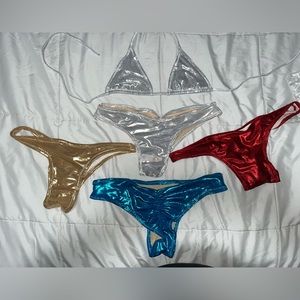Gold, blue, silver, red bundle cheeky bottoms & silver top